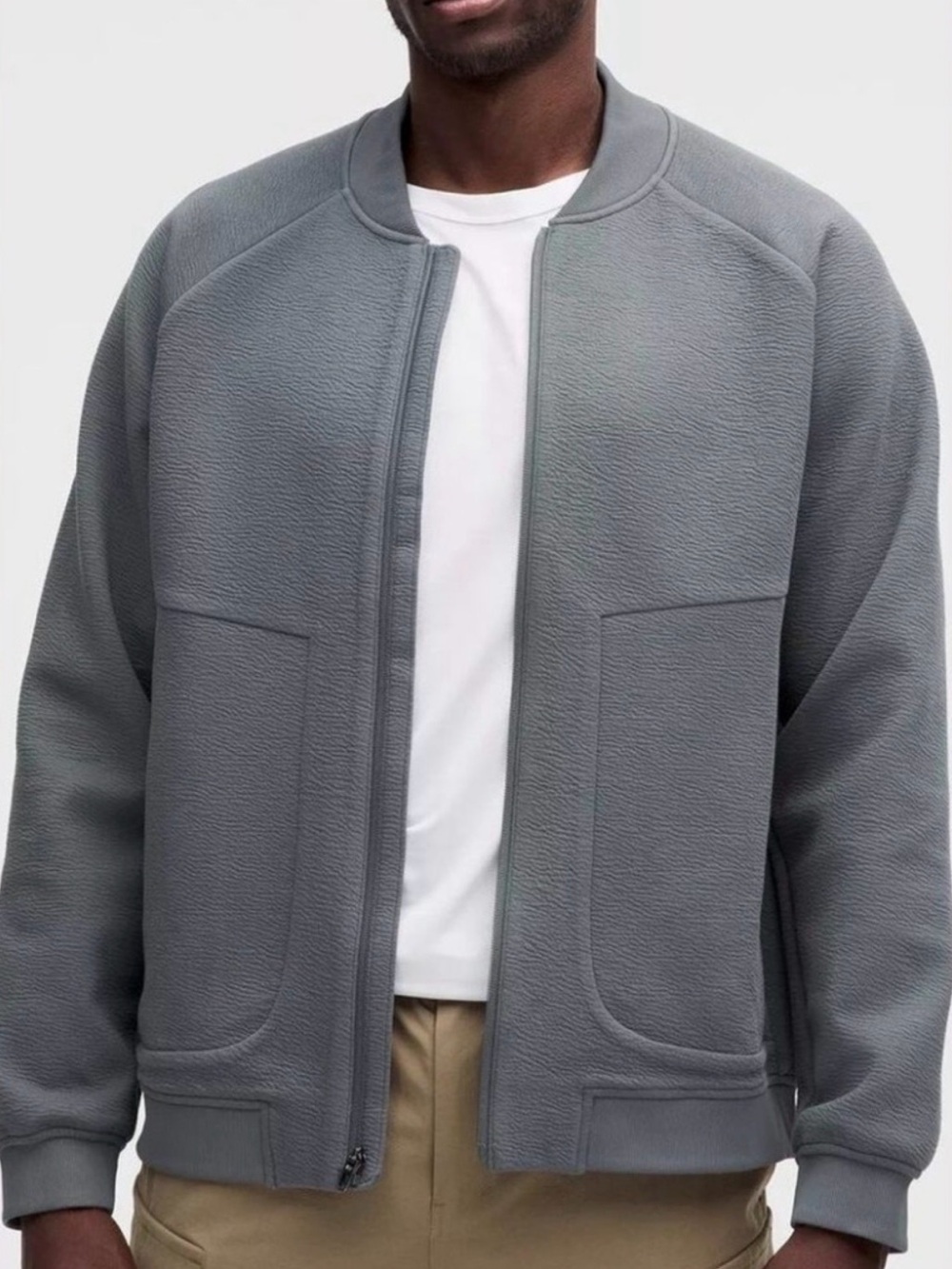 Lululemon At Ease Bomber Jacket Mens Large Blue Grey Textured Full Zip